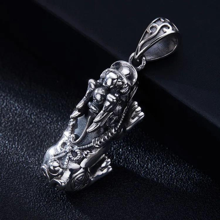 吊坠足银 素款男士民族风实心饰品复古貔貅挂坠霸气项坠个性纯银