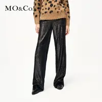 【贤哥专享】MOCO冬亮葱丝绒高腰及地直筒时装长裤阔腿裤MBC4PAT013