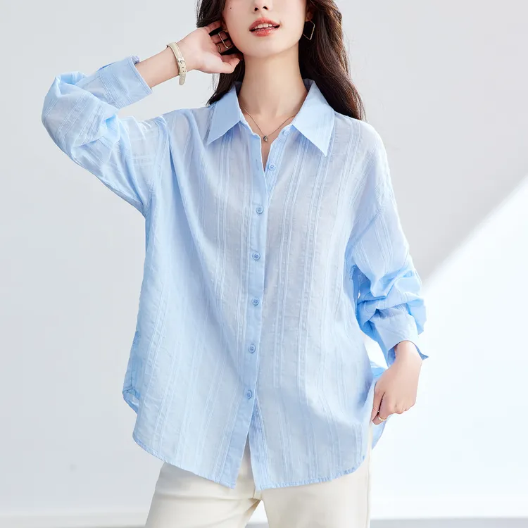 新款夏季薄款长袖拼接豹纹POLO领衬衫衬衣宽松轻职风女性气质通勤