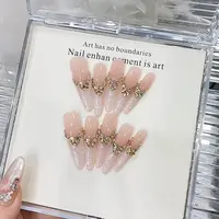 【幻贝织梦】纯手工美甲穿戴甲片贝母螺纹锆石腮红香槟碎钻法式美甲