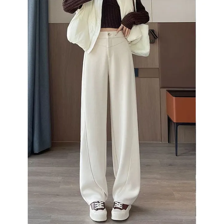 窄版百搭香蕉阔腿裤女2025秋冬季新款休闲宽松直筒毛呢镰刀西装裤