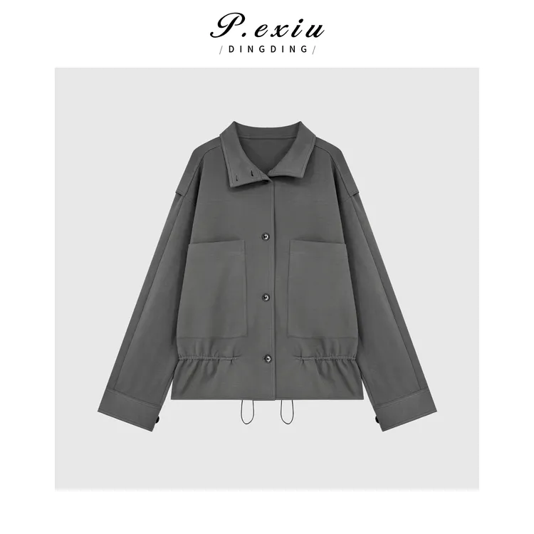 复古工装风松弛感抽绳翻领长袖外套 M9096