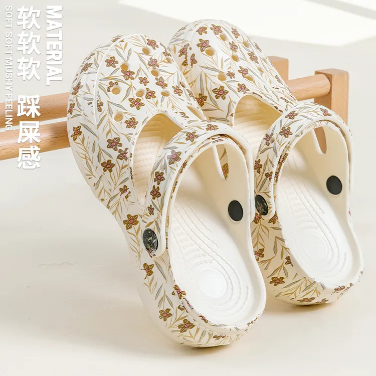 超轻便包头洞洞鞋女夏季新款外穿时尚印花厚底防滑沙滩花园凉鞋女