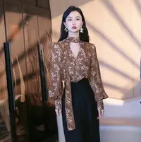 刘欣服饰 2025秋季新款茶歇法式气质老钱风碎花衬衣4537