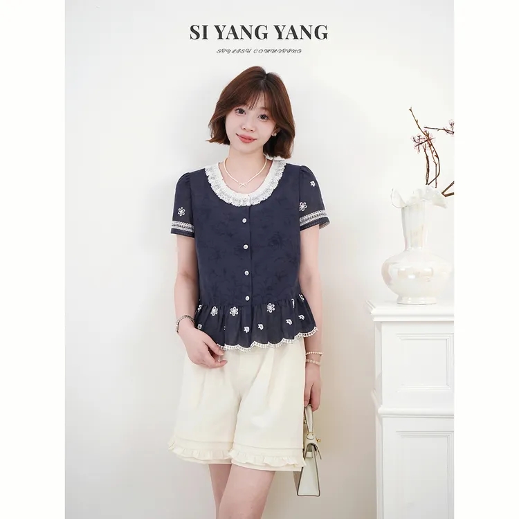 斯洋洋SIYANG定制刺绣镂空感亲肤透气减龄通勤T恤SY507A021SYY