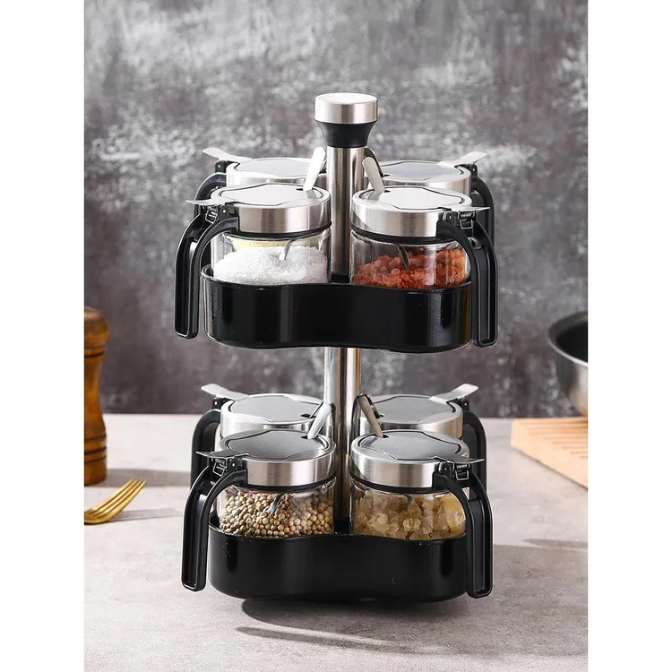 日本进口中式旋转式玻璃不锈钢盖调味瓶罐调料盒鸡精盐罐家