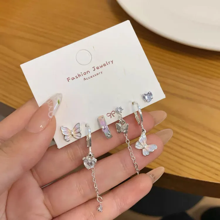 铜合金耳饰 1050蝴蝶六件套！套装小众设计感ins风甜美流苏耳饰