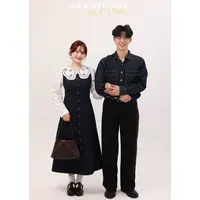 KMZY/KMZY山_山【海德少女】微胖气质假两件刺绣polo领衬衫连衣裙女