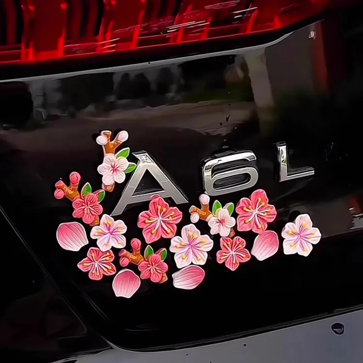 创意网红汽车尾标桃花车贴3D立体外观装饰摩托车贴爆款浪漫贴纸