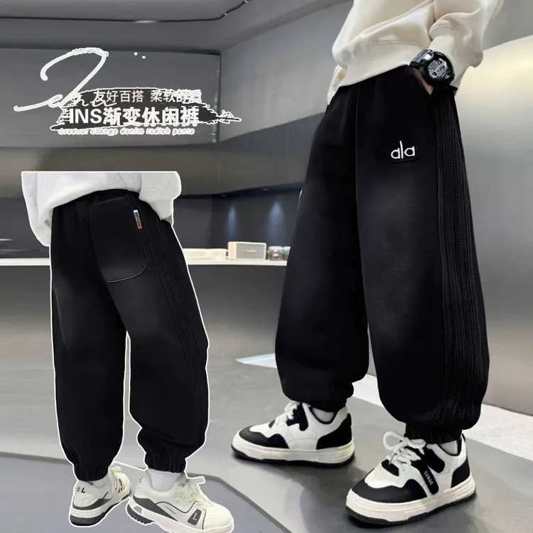 【加绒/不加绒】砂洗吊然秋款中大童牛仔工艺针织休闲运动男童潮裤