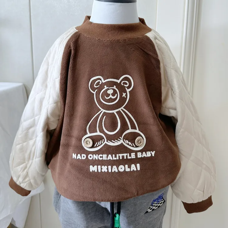 男童女童宝宝加绒卫衣秋冬新款一体绒韩版时尚中小童帅气连帽套头