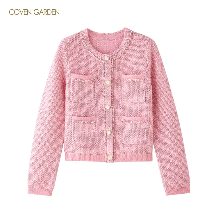 哥文花园 细闪亮片粉色珠珠点缀高级质感毛织外套 CLA4036100