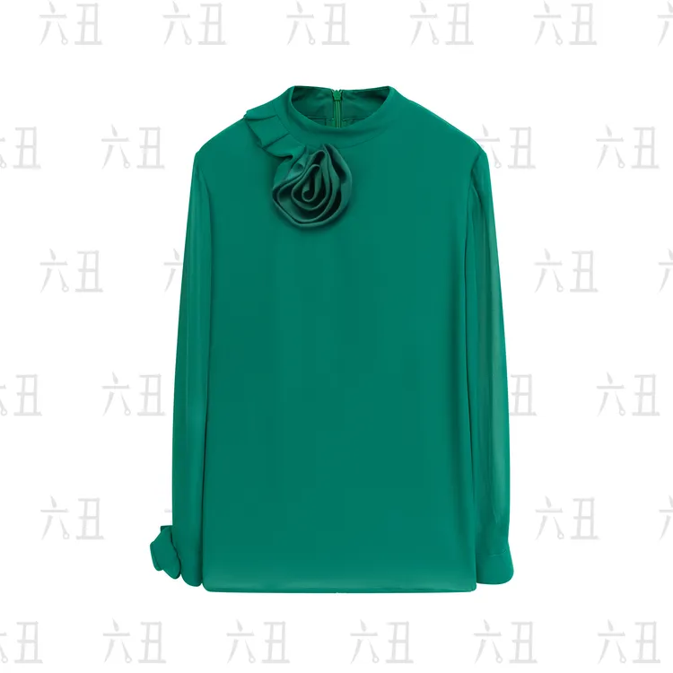 【六丑】新款法式优雅显瘦通勤气质玫瑰花朵衬衫上衣501ACS0078