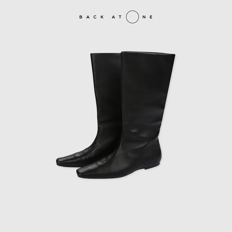 BACKATONE“闪耀女王”奢级羊皮黑色修饰腿型直筒靴 BFF-7FL332Q-K 