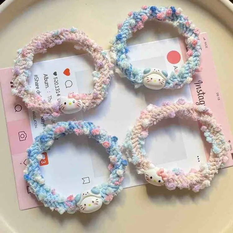 婉之恋双色小猫头绳简约少女闺蜜小皮筋可爱扎头发绳高弹力发圈