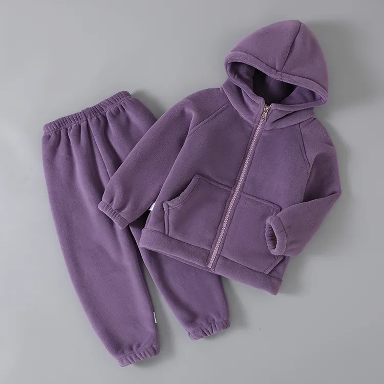 加厚款儿童冬季夹棉复合绒男童男孩带帽睡衣女童宝宝家居服套装