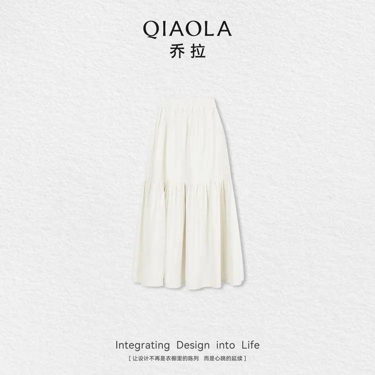 QIAOLA/乔拉【甜甜印记】秋冬季新款压褶A版显瘦百搭时尚半身裙