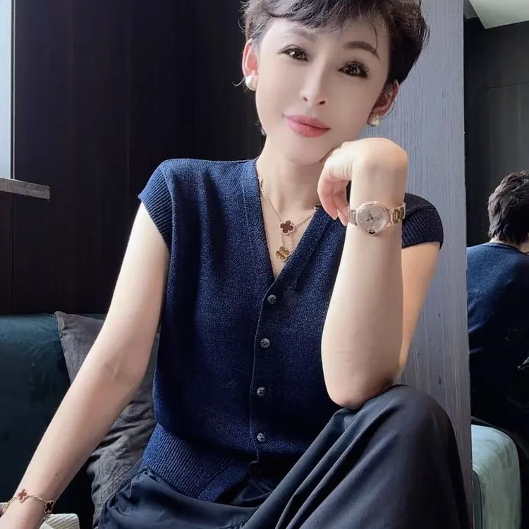 【和纸纱】休闲风百搭倾国领透气针织衫 MG8271