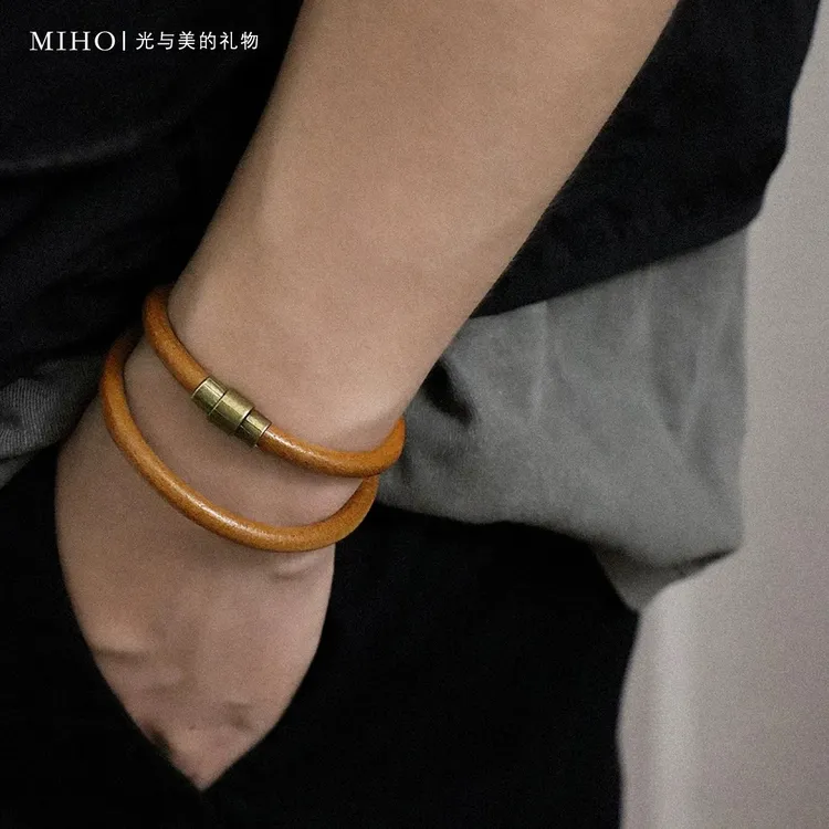 钛钢皮质手链 【一生之环】高桥牛皮手镯磁吸手链男女个性皮革