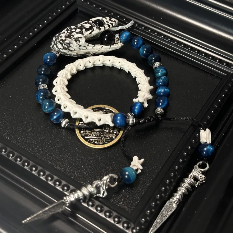 手链 天然蛇骨原创设计男女纯天然真蛇骨真蛇头手链 