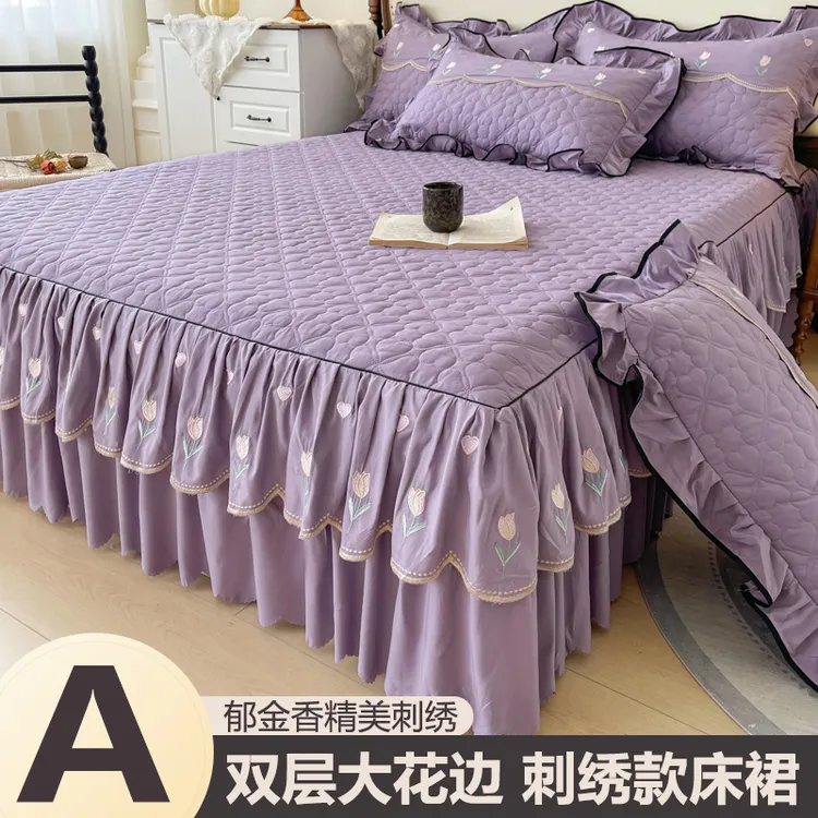 公主风夹棉床裙床罩带裙边床套席梦思床垫保护罩防滑床单床盖遮丑