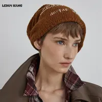 LEDIM WANG白标/烫片堆堆针织冷帽女2025冬季新款双色宽松薄款