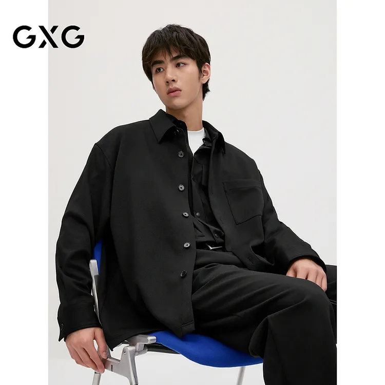 GXG男装 黑色口袋设计长袖衬衫外套男士 秋季#G24D033025