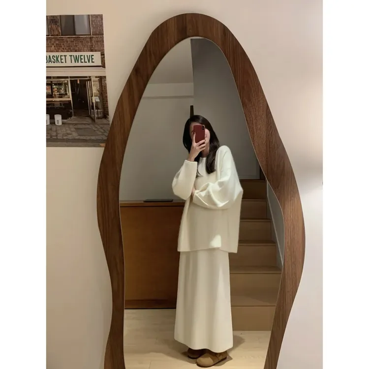 新款法式显瘦慵懒风街头风套装开衫复古针织针织套装两件套秋冬