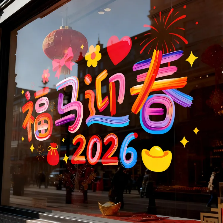 菲寻2026马年静电贴窗花春节布置新年装饰品过年玻璃橱窗福字门贴