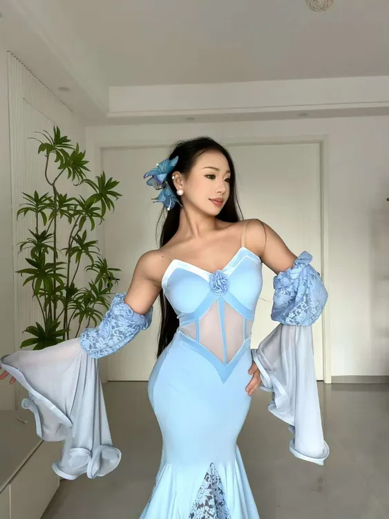 专业摩登舞服连衣裙款舞蹈衣服比赛裙子新款国标舞华尔兹PUNK024