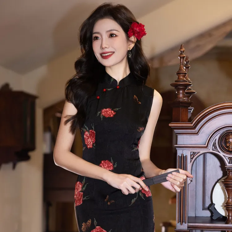 【花样年华】2025春款新款无袖提花显瘦日常修身复古气质中长款旗袍