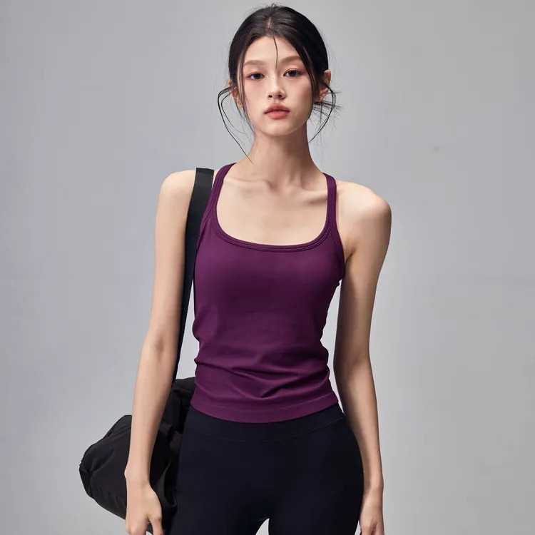 带胸垫防震工字美背瑜伽背心女外穿一体式运动内衣外穿健身服上衣