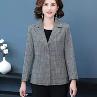 11285-妈妈春装外套短款春秋新款洋气中老年人时尚格子上衣
