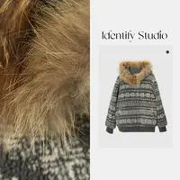 IDENTIFY冬季印花貉毛帽休闲高级感外套上衣25AWZZ1108134