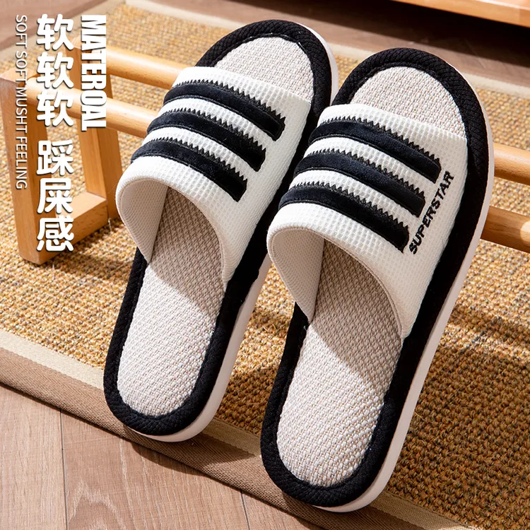 【情侣亚麻拖鞋】四季亚麻拖鞋女款春秋季静音居家吸汗家居棉麻