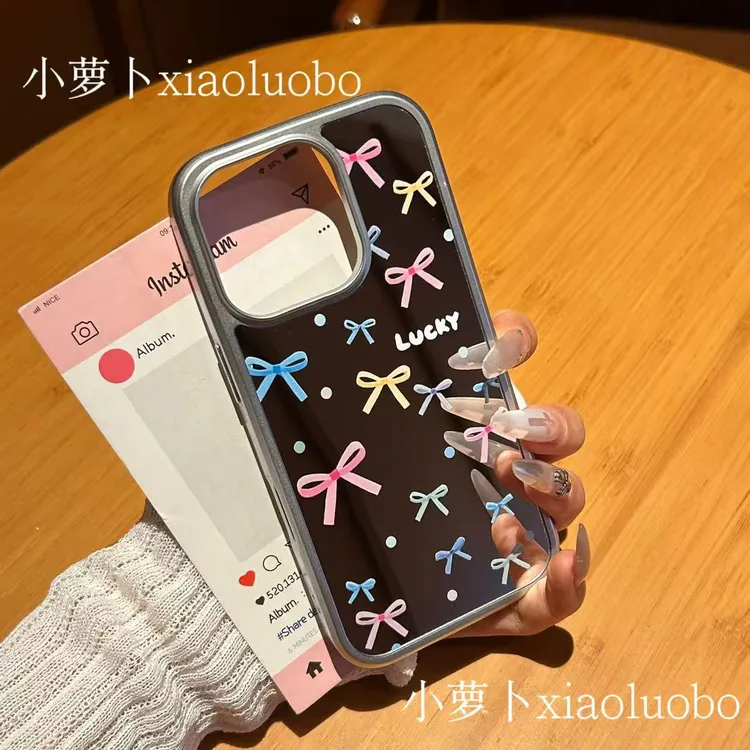 镜面蝴蝶结适用iPhone17pro Max苹果16/15苹果手机壳防摔新款