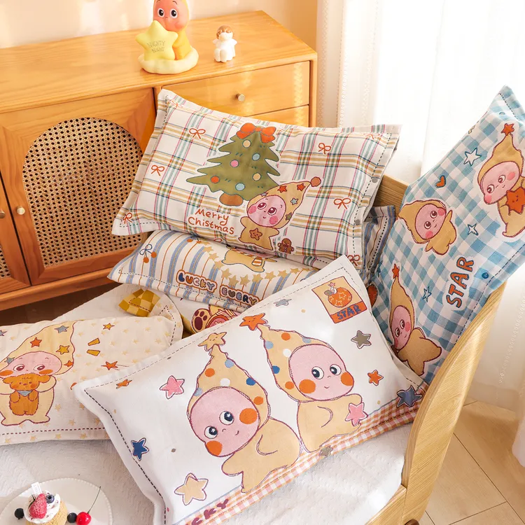 按扣式纯棉纱布卡通儿童枕套全棉全包宝宝家用加厚柔软枕芯内胆套