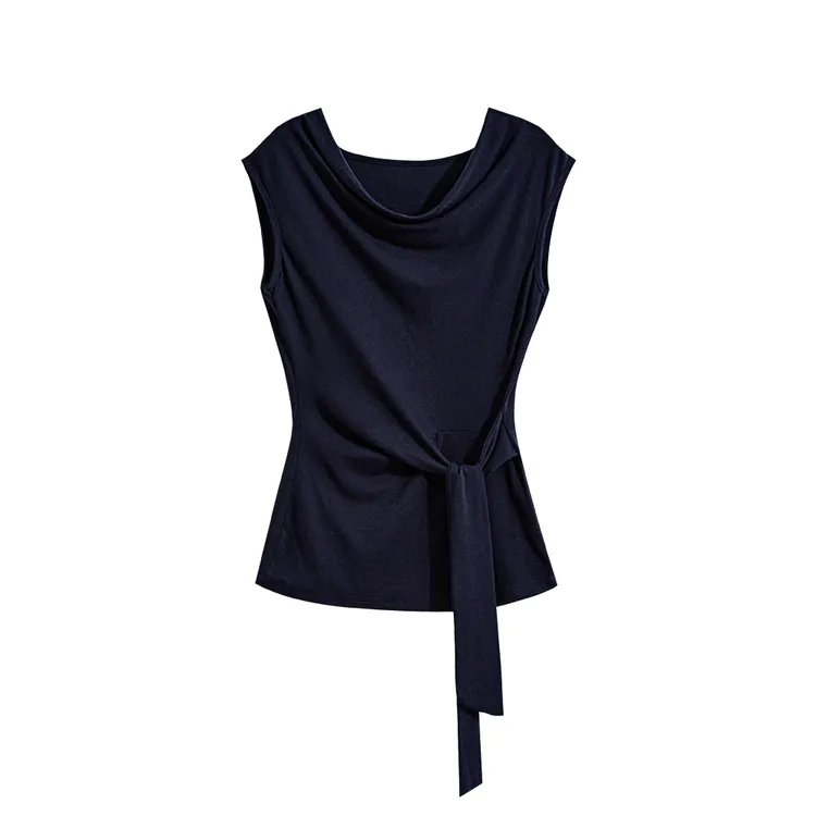 时尚流行法式温柔荡领无袖t恤女装夏季款气质超好看别致收腰上衣