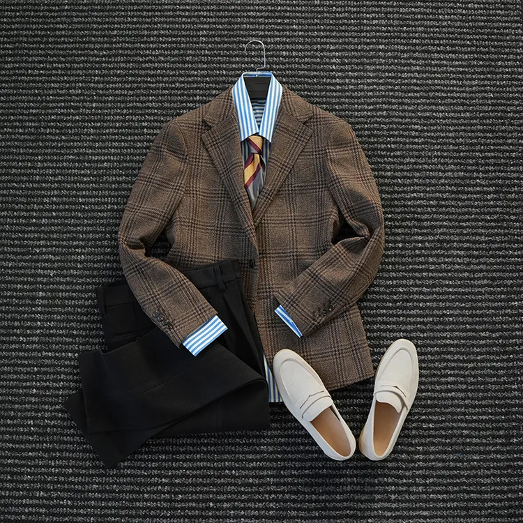 CssuGent那不勒斯皇后羊毛混纺亲王格西服男绅士优雅通勤复古西装