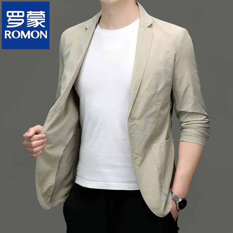 罗蒙男士休闲西服春秋新款纯色单层薄款西装商务修身单西单件外套