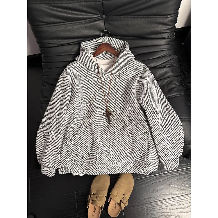 小香风连帽卫衣男秋冬高级感美式情侣外套潮牌设计感宽松休闲上衣