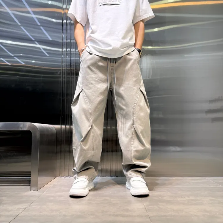 秋冬新款复古男士工装裤男厚款褶皱宽松休闲裤美式直筒休闲长裤