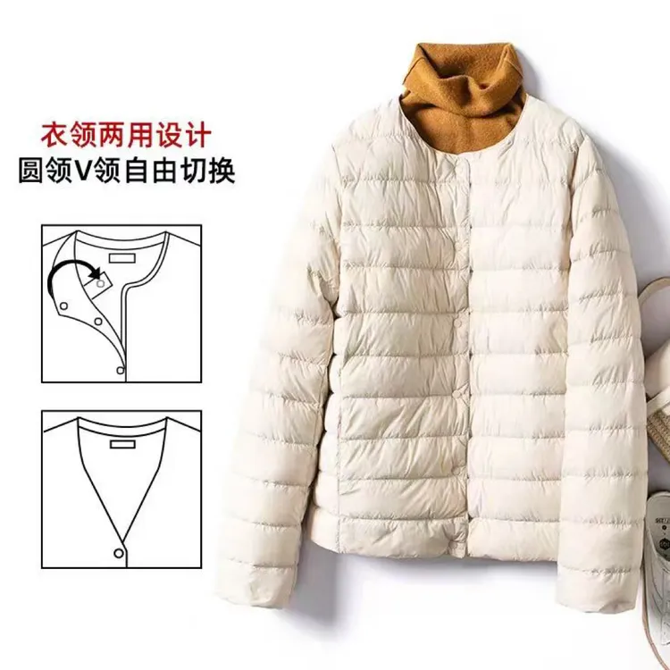 单排扣短款女纯色轻薄圆领韩版冬季轻便立领