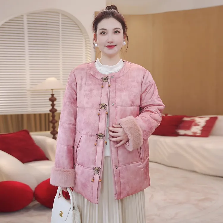 MsShe大码女装2026春装新中式国风提花夹棉短款外套S~E2601032