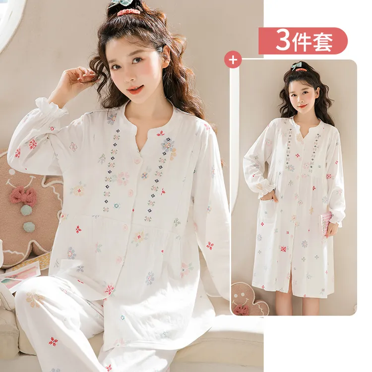 达人专属家时光月子服秋冬纯棉100%全棉孕妇睡衣11-3月产妇哺乳待产裙5552