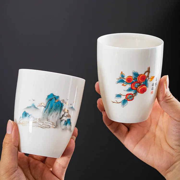 大号羊脂玉陶瓷大茶杯300ML白瓷主人杯个人专用一人单杯半斤酒杯