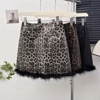 法式高级感拼接毛毛豹纹半身裙女秋冬季2025新款高腰A字包臀短裙