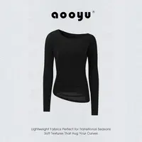 aooyu [入秋天菜上衣] 莱赛尔天丝斜肩/一字肩 捏褶设计感长袖T恤