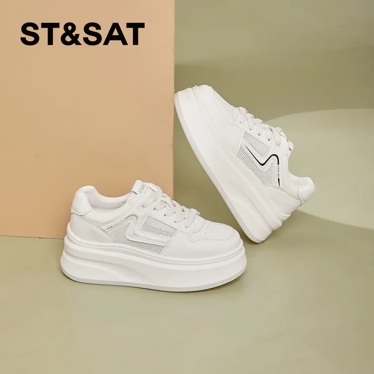 【官方正品】星期六时尚休闲鞋2025夏季舒适增高厚底优质透气小白鞋