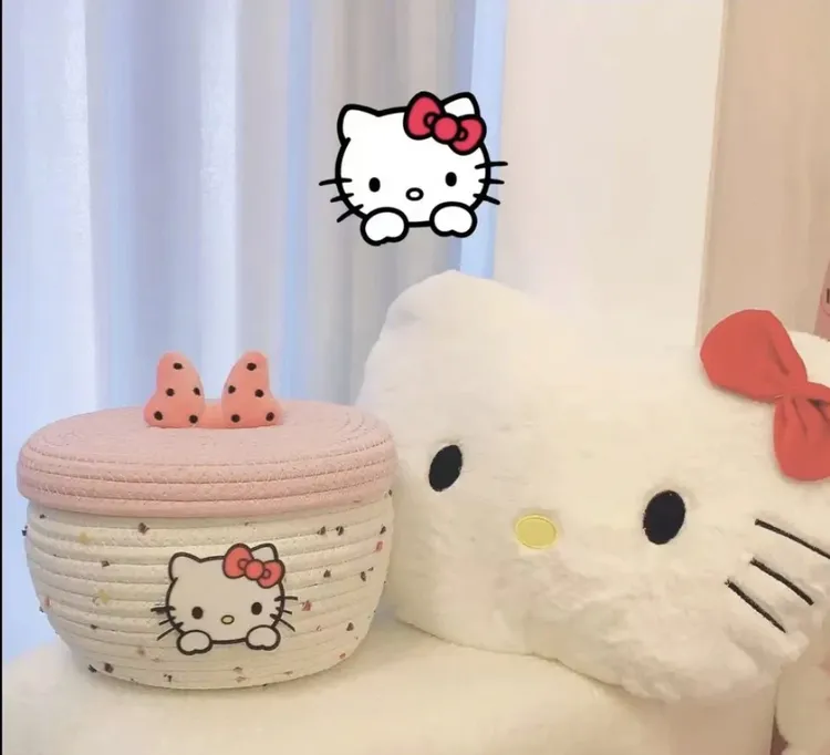 收纳零食筐设计款粉色kitty猫收纳置物筐可爱家用创意卡通储物